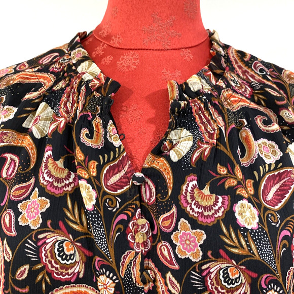 Loft Boho Peasant Style Blouse Size XL Sheer Multicolor Mod Paisley Casual Top - Picture 2 of 13